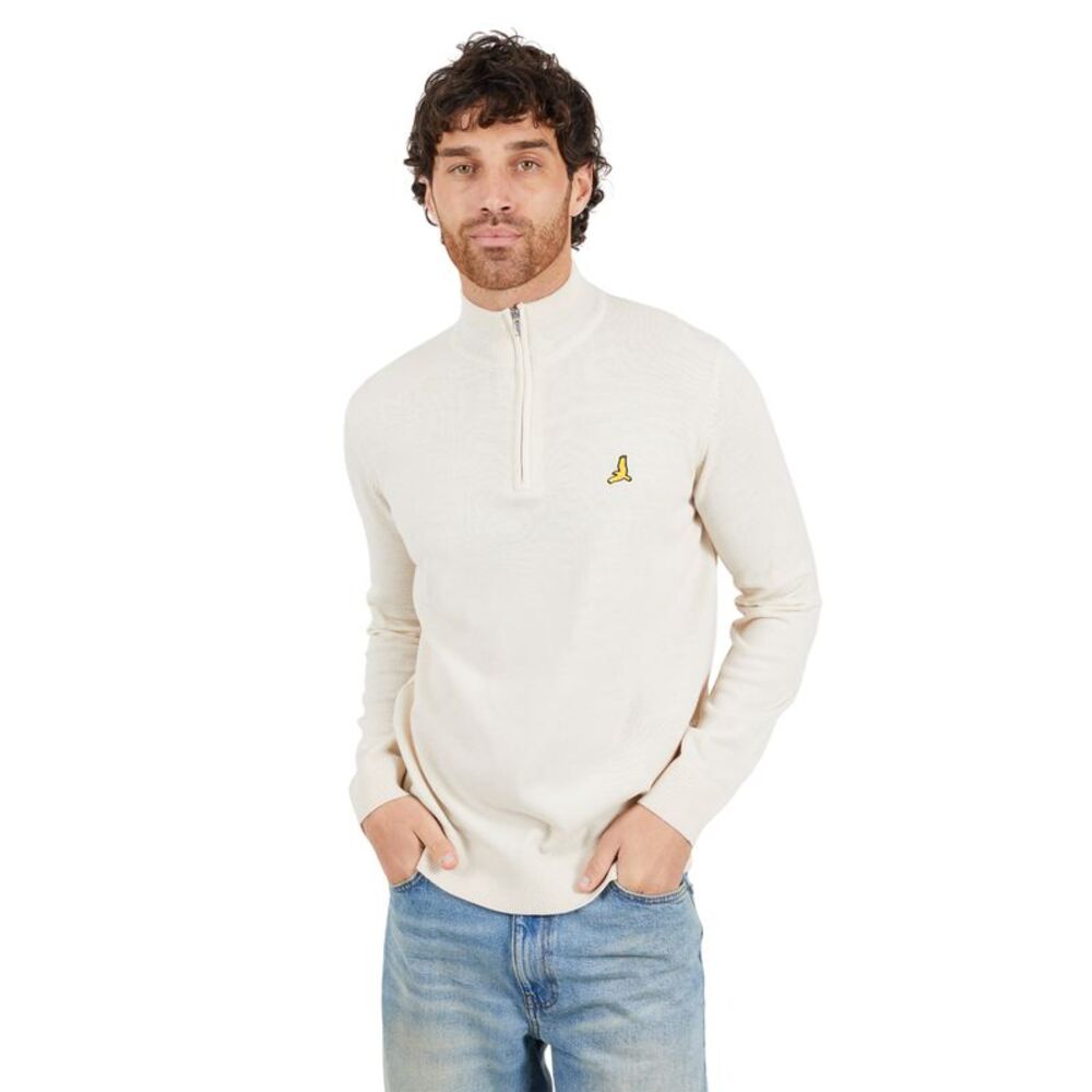 Brave Soul Mens Ribbed Funnel Neck Sweater / Light Stone